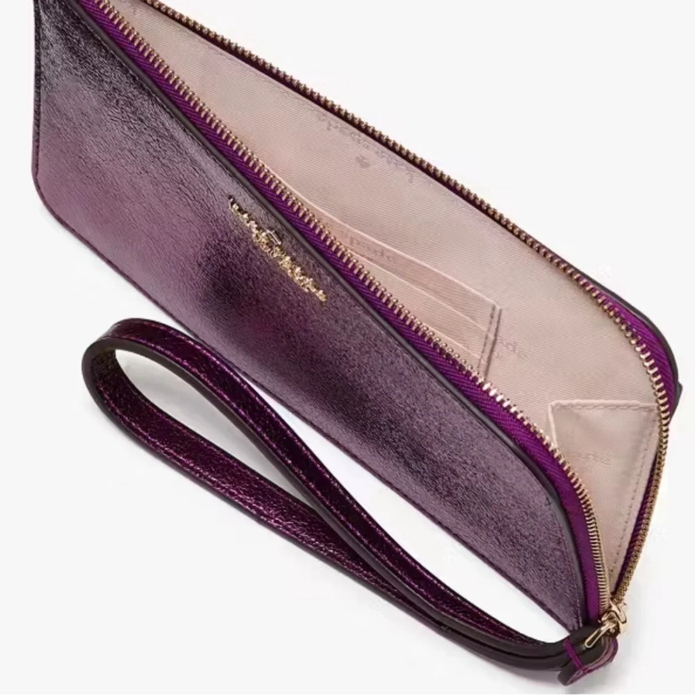Kate Spade Lucy Metallic Medium L-zip Wristlet Dark Raspberry